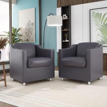 Imagem de Kit 8 Poltronas Decorativas Tilla Sala material sintético Cinza Balaqu