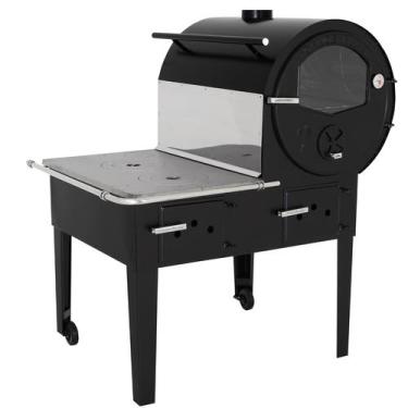 Imagem de Forno Acoplado Lux Preto A Lenha Chapa F.f. Na Esquerda - FORNOS PINHA