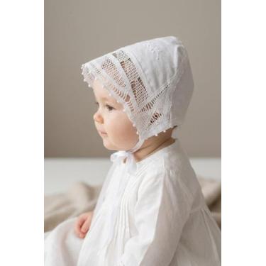 Imagem de Touca Batizado Batismo Bebê Algodão Renda renascença Papilloo