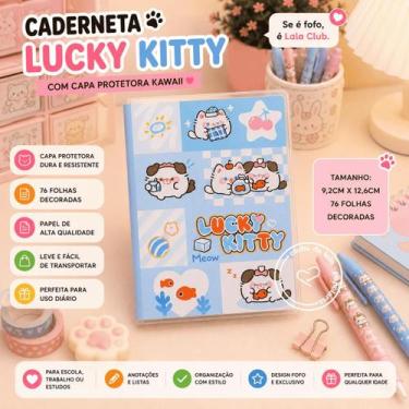 Imagem de Caderneta Lucky Kitty Com Capa Protetora Kawaii Modelo:Azul Aquario - 