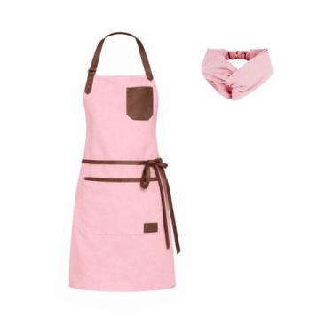 Imagem de Avental Rosa Couro Marrom e Faixa Chef Cozinha Confeitaria - CASACHA