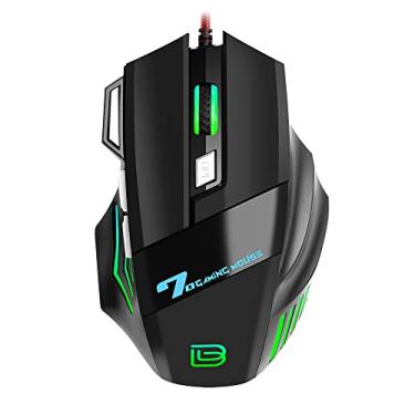Imagem de Mouse com fio,Rato para jogos com fio G5 Rato para jogos RGB 7 teclas Ratos ergonômicos 4 marchas DPI ajustável para PC computador desktop preto