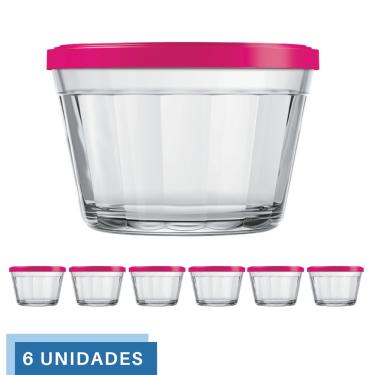 Imagem de 6 Tigela Vidro Americano Tampa Plastica Sortida 600ml Nadir