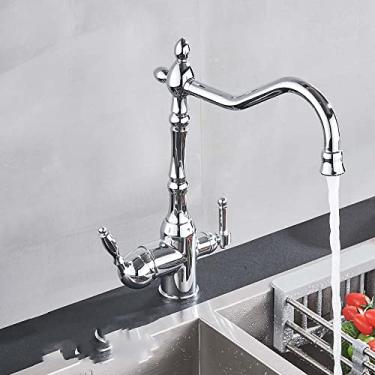 Imagem de Torneira de filtro de cozinha ouro água pura 360 rotação pia de cozinha guindaste de alça dupla dupla função de água torneiras misturadoras de filtro, cromo, China