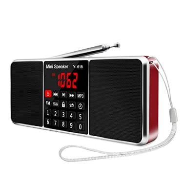 Imagem de LEFON Multifunções Rádio FM Digital Media Speaker MP3 Player de música suporta cartão TF USB Drive com tela LED e função de desligamento de temporização (vermelho)