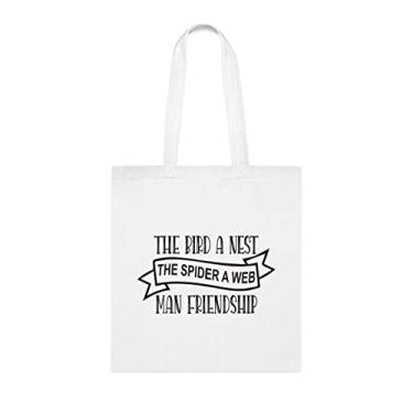 Imagem de Bolsa de amizade The Bird A Nest The Spider A Web Man, presente divertido, bolsa de ombro, bolsas reutilizáveis, ideia de presente de cesta de Natal de aniversário, Branco