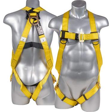 Imagem de Arreio de segurança total Palmer com ajuste de 3 pontos, anel em D nas costas, pernas em formato de passagem, e indicadores de outono – atende ou excede a norma ANSI Z359.11-2014. A10.32-2012, Amarelo - Universal