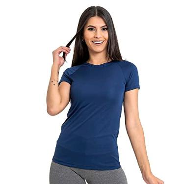 Imagem de Camiseta Feminina Manga Curta Dry Fit Fitness Térmica UV - Azul Marinho - M