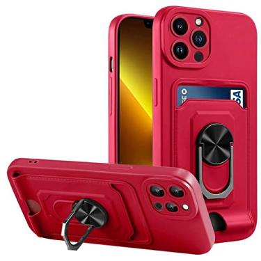 Imagem de Suporte de anel de luxo com slot de cartão para iphone 13 12 11 pro max 13 mini xs xr x 8 7 plus se 2020 cartão bolso tampa traseira, vermelho, para iphone xr