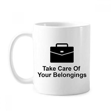 Imagem de Caneca de cerâmica com símbolo preto Care Your Belongings cerâmica xícara de porcelana de café