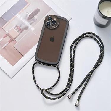 Imagem de FCSWEET Capa compatível com iPhone 14 Pro MAX, capa de telefone translúcida à prova de choque de silicone TPU gel macio com cordão ajustável para mulheres e meninas - Preto