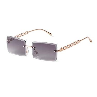 Imagem de Óculos de sol retangular sem aro feminino design de metal quadrado óculos de sol masculino lente gradiente cinza sem armação óculos, tamanho único