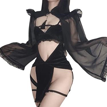 Imagem de SINROYEE Lady's Japanese Anime Cosplay Outfit Witch Dress Costume Sexy Witch Lingerie For Women Naughty Sexy Kimono (BLACK DRESS)