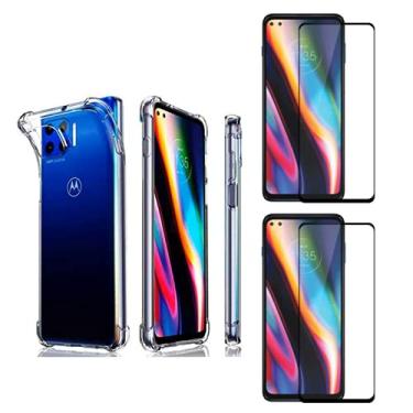 Imagem de Kit Capinha Celular Antichoque Compatível Moto G 5G Plus + 2 Películas Vidro 3D/9D