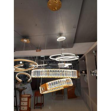 Imagem de Pendente Dourado 2 Anéis em Cristal K9 e Couro Led 3000K