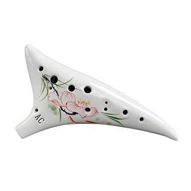 Imagem de Ocarina, Romacci 12 furos Warped-tail Ceramic Ocarina Alto C instrumento musical pintado à mão com cordão Bolsa protetora de partitura musical para amante de música e aprendiz