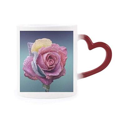 Imagem de Caneca de grés rosa escuro com flor fraca sensível ao calor e muda de cor vermelha