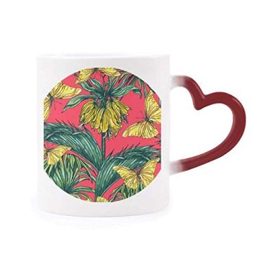 Imagem de Caneca de flor de folha rosa borboleta sensível ao calor Caneca vermelha muda de cor
