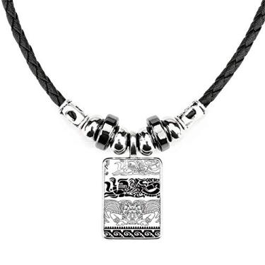 Imagem de DIYthinker Colar com padrão decorativo de arte abstrata Antigo Egito Joia Torque Pingente de corda de couro