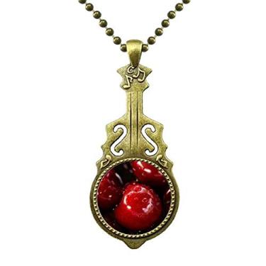 Imagem de DIYthinker Colar de cereja com imagem de frutas vermelhas temperadas, pingente de música de guitarra antiga