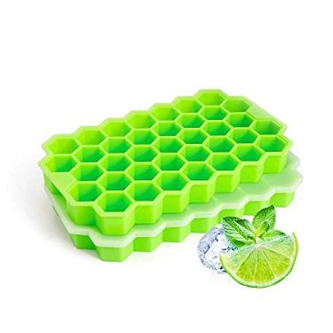 Imagem de ZSXIN Bandejas de cubo de gelo, formas de cubo de gelo de silicone com tampa Moldes flexíveis de 74 cubos de gelo para bebidas geladas, coquetéis e uísque (pacote com 2)