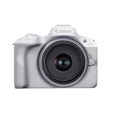 Imagem de Canon Câmera EOS R50 sem espelho para vlog (branca) com RF-S18-45 mm F4.5-6.3 é lente STM, 24,2 MP, vídeo 4K, detecção de assunto e rastreamento, compacta, conexão com smartphone, criador de conteúdo