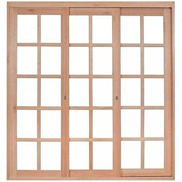 Imagem de Porta Janela com 3 Caixilhos de Correr para Vidros Quadriculados e sem Venezianas Rondosul Natural