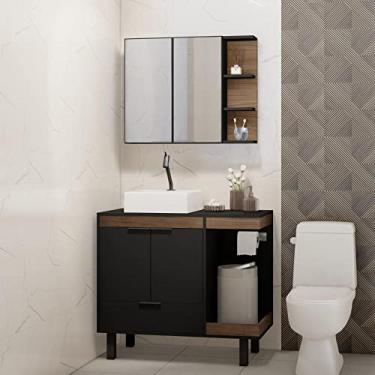 Imagem de Gabinete para Banheiro com Espelheira Emma Estilare Preto/amadeirado