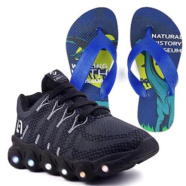 Imagem de Tenis Infantil De Led Meninos Calce Facil Desenhos Luzinha LIGHT + Chinelo Cor:Preto;Tamanho:33