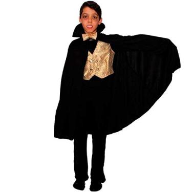 Imagem de Fantasia de Vampiro Conde Drácula Infantil Com Colete Metalizado Halloween M 4-6