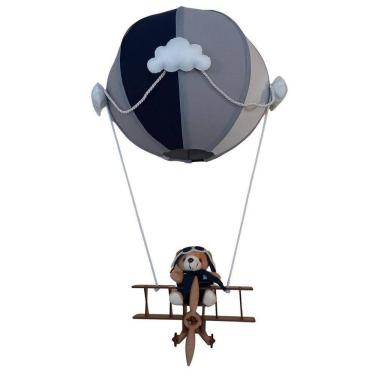Imagem de Lusre Bolinha Infantil Cinza E Marinho Urso Aviador Avião