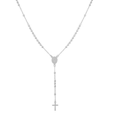 Imagem de Terço Feminino de Pescoço 50 cm Não contém fecho Aço inoxidável 316l Cores Dourado Prata Medalha de São Bento Hipoalérgico Não Escurece Antialérgico (Prata)