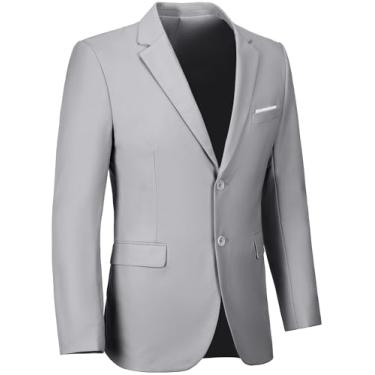 Imagem de Blazer masculino esportivo slim fit 2 botões sólido terno casual jaqueta blazer, Cinza claro, 4X-Large