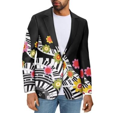 Imagem de Sprowallow Blazer masculino casual com um botão, casaco esportivo slim fit, lapela notched, blazer, jaqueta leve para negócios, Piano Daisy, Large