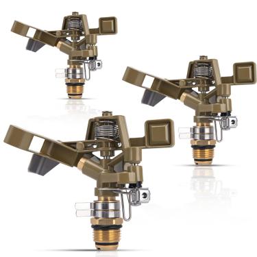 Imagem de Aspersor de impacto de latão - Aspersor de impacto de 1/2 polegada com bicos ajustáveis para irrigação de 360 graus, ideal para irrigação de jardim de pátio grande - 3 peças