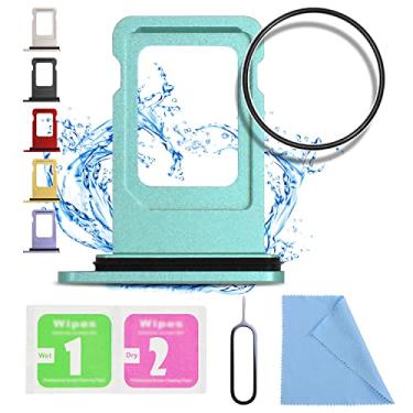 Imagem de ASDAWN Substituição para iPhone 11 Slot para cartão SIM para iPhone 11 suporte de bandeja de cartão SIM à prova d'água anel de borracha e pino SIM (versão SIM único 6,1 polegadas) (verde)