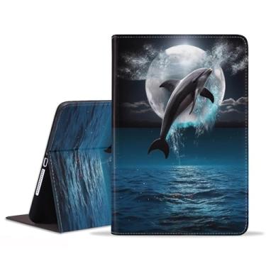 Imagem de FVAENDHIO Capa para Samsung Galaxy Tab A7 Lite 8,7 polegadas modelo 2021 (SM-T220/T225/T227), capa protetora de couro, suporte ajustável, auto despertar/hibernar, capa inteligente, golfinho sob a lua