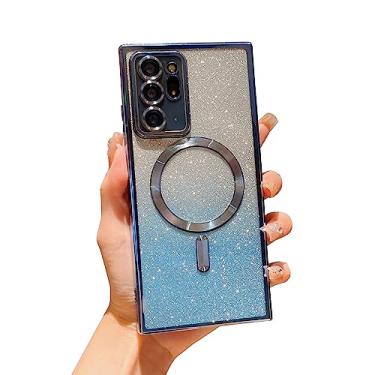 Imagem de VANIPUFF Capa magnética para Samsung Galaxy Note 20 Ultra 5g de 6,9 polegadas com protetor de lente de câmera, capa luxuosa com glitter degradê brilhante compatível com MagSafe Capa protetora transparente e à prova de choque (azul)