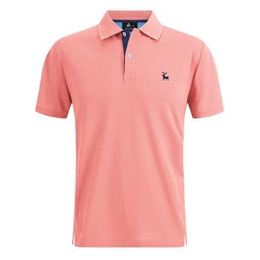 Imagem de V VALANCH Camisa polo masculina manga curta golfe absorção de umidade casual gola polo tênis, A1637-coral rosa, G