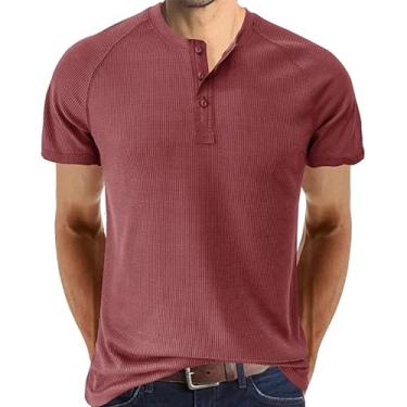 Imagem de Camiseta masculina de manga curta masculina Henry Shirt Top Roupas, Vermelho ferrugem, G