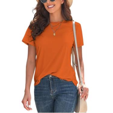Imagem de KevaMolly Camisetas básicas para mulheres UPF 50+ manga curta casual verão tops moderno sólido ajuste solto camiseta, Z laranja, G