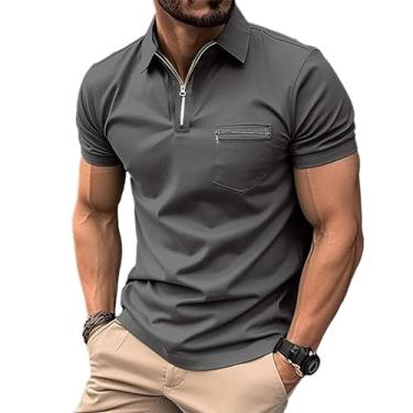Imagem de Opomelo Camisa polo masculina de manga curta, atlética, golfe, secagem rápida, com bolso, Cinza escuro, XXG