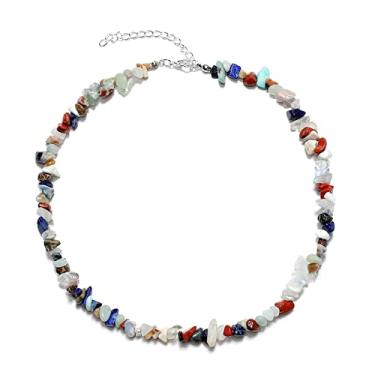 Imagem de Kicomvi Colares de pedra de cristal para mulheres, meninas, contas de sementes naturais, colares de chacra, gargantilha de cristal colorido com lascas de cura para mulheres joias, Cristal, Cristal