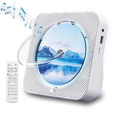 Imagem de Leitor de CD portátil Bluetooth 5.1 Desktop CD Player com alto-falantes de som HiFi, controle remoto, capa contra poeira, tela de LED, rádio FM Boombox, USB/AUX para casa, presente, crianças (branco)