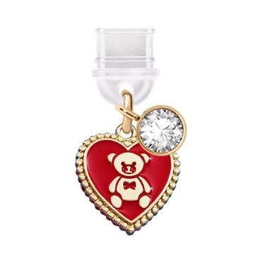 Imagem de ELISE & FONDA TP337 Tipo-C porta de carregamento USB plugue antipoeira amor coração urso de pelúcia pingente de telefone celular para Samsung/Huawei/OnePlus/Xiaomi/oppo telefones Android (vermelho),