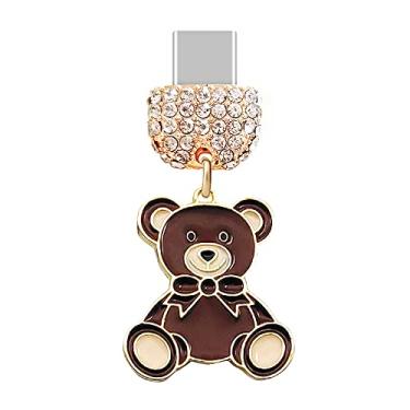 Imagem de ELISE & FONDA TP97 Tipo-C porta de carregamento USB cristal antipoeira urso de pelúcia pingente de celular para Samsung Galaxy/Huawei/OnePlus/Xiaomi/oppo novos telefones Android (marrom), approx. 2.5