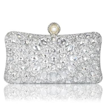 Imagem de Beaguful Bolsas femininas para noite com strass brilhante, bolsas de mão luxuosas, Prata, Small