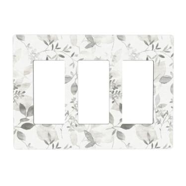 Imagem de Branco Cinza Eucalipto Folha Floral 3 Gang Triplo Rocker/Decorador Luz Interruptor de Parede Placa Decorativa GFCI Placa Elétrica Placa de Interruptor