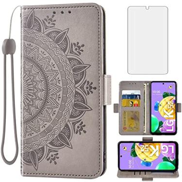 Imagem de Asuwish Compatível com LG K52/K62/K42/K53/Q52 Capa carteira de vidro temperado, protetor de tela, porta-cartão de crédito, flip bolsa, alça de pulso, suporte para celular K 52 42 62 5G 4G LTE