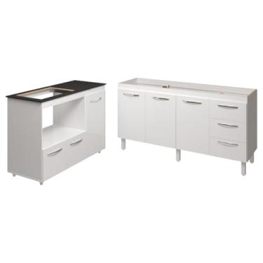 Imagem de Mobília Decor, Balcão Cozinha Gabinete de Pia 160 cm Estela e Balcão Para Fogão Cooktop 4 Bocas e Forno Elétrico Alana Branco